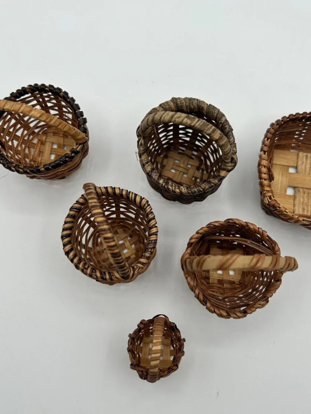Vintage Miniature Baskets Set of 7 Handmade Woven Wicker Rattan Dollhouse Decor
